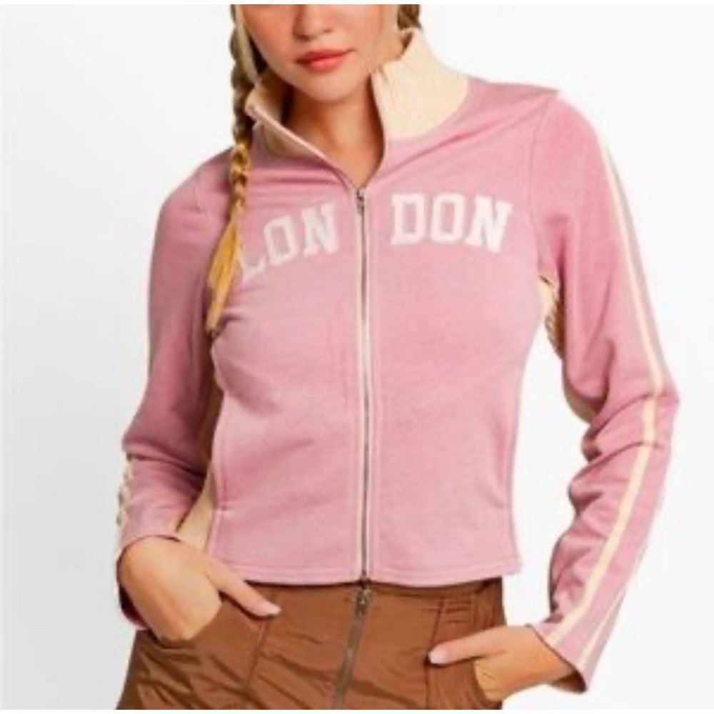 Le Lis Women's Pink Mock Neck "London"‎ Embroidered Zip-Up-Large-Y2K-Sporty-NWT